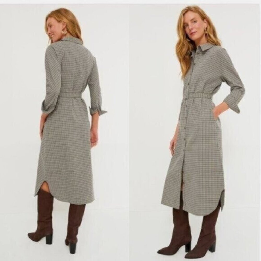Tuckernuck Gray Houndstooth Button-Front Maxi Shirt Dress